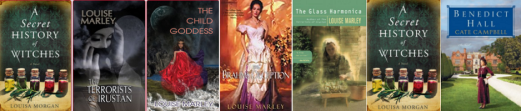 Strips of book covers from Louise Marley