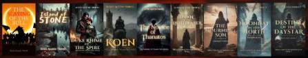 a little strip of book covers by author Scott Tirrell