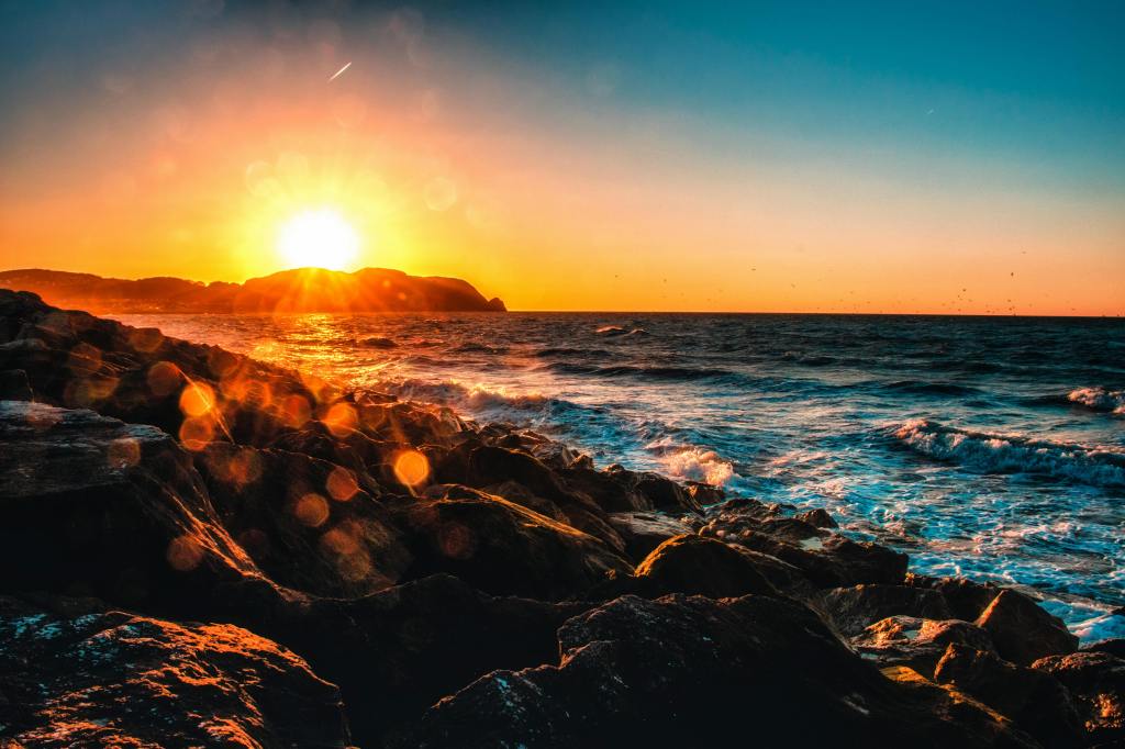 rocky shores at sunrise