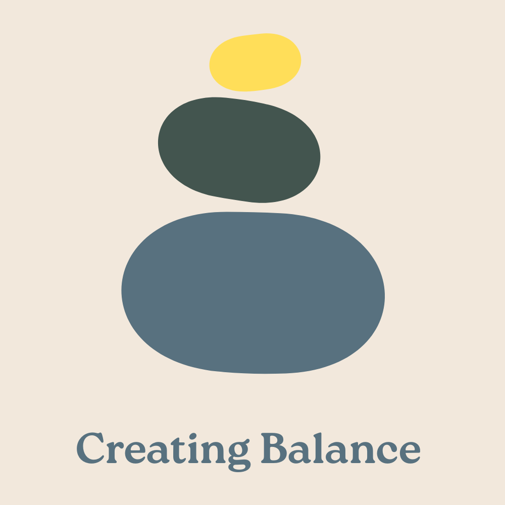 stacked zen rocks and the text creating balance